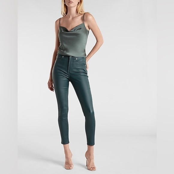 Express Forest green Coated Skinny Pants sz 00R - Picture 1 of 16